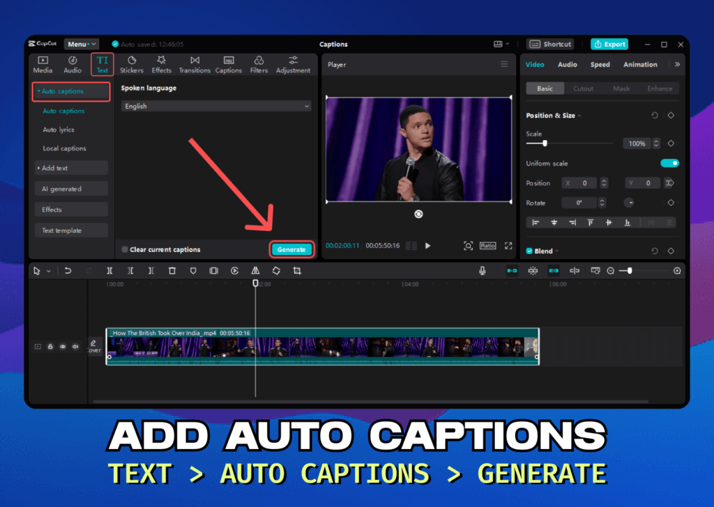 ADD AUTO CAPTIONS - add captions in capcut