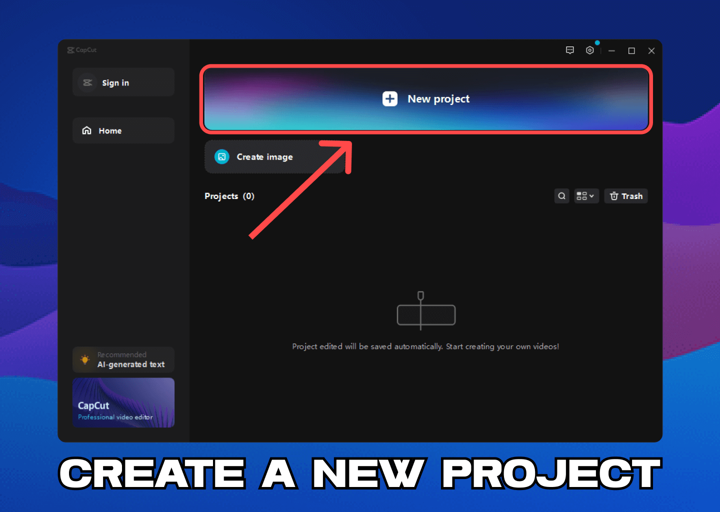 Create a New Project - add captions in capcut