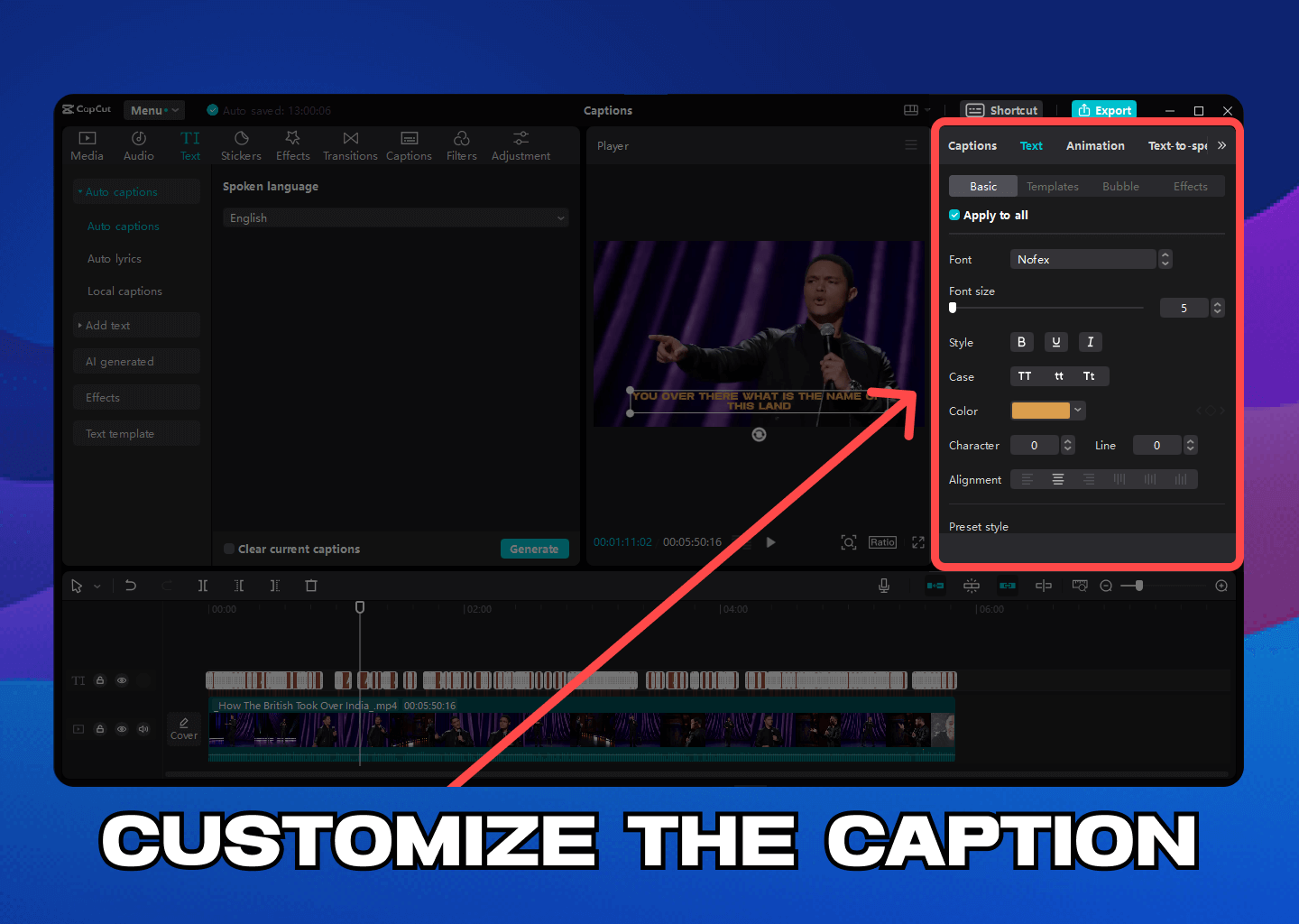 Customize the caption - add captions in capcut