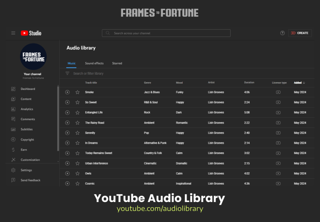 Youtube audio library - Royalty free music