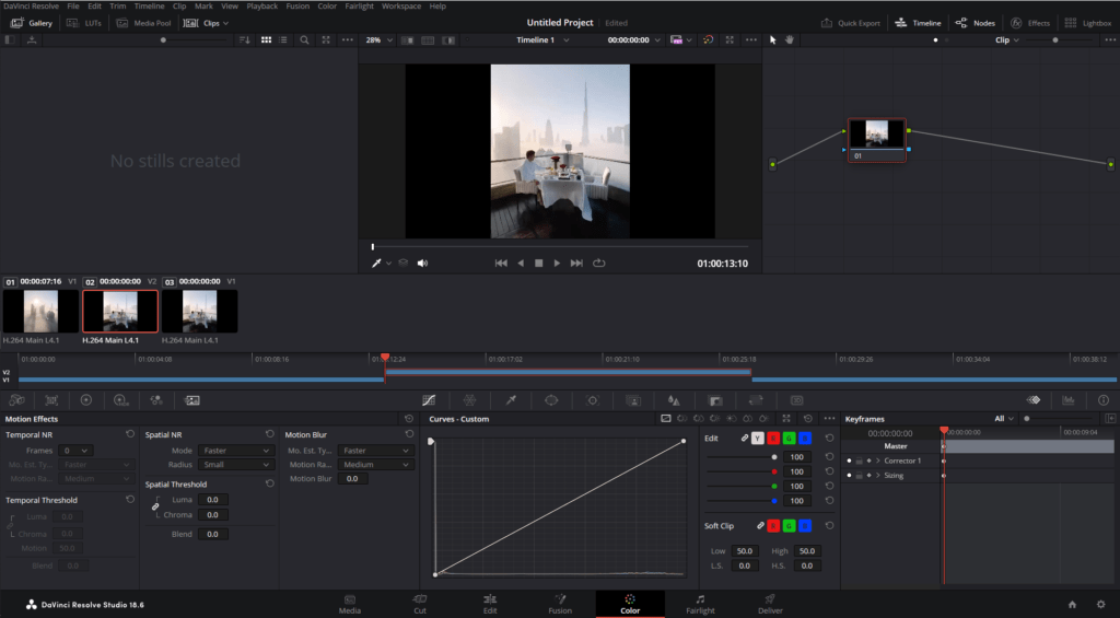 Color Tab In DaVinci Resolve 18 over all interface preview