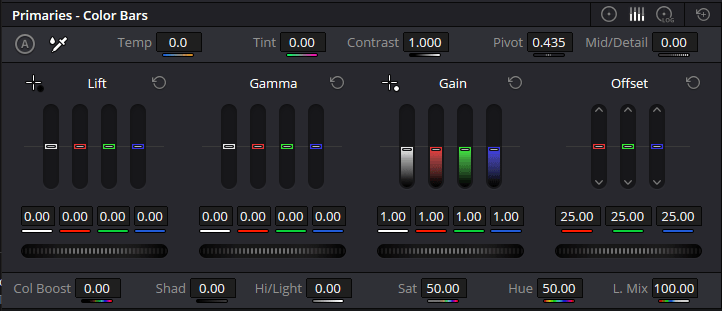 davinci resolve studio 19 primaries color bars 