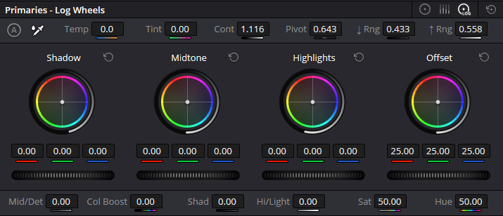 davinci resolve studio 19 primaries log wheels interface 