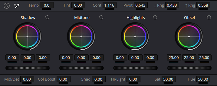 log wheels interface of davinci resolve studio 19