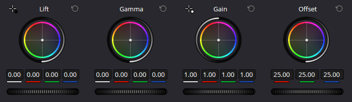 middle bar of the color wheels of davinci resolve studio 19