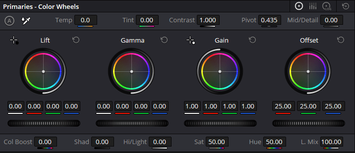 davinci resolve studio 19 primaries color wheels interface 