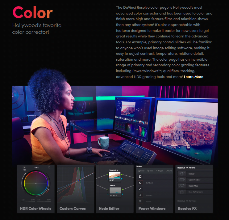 a girl working in davinci resolve color tab