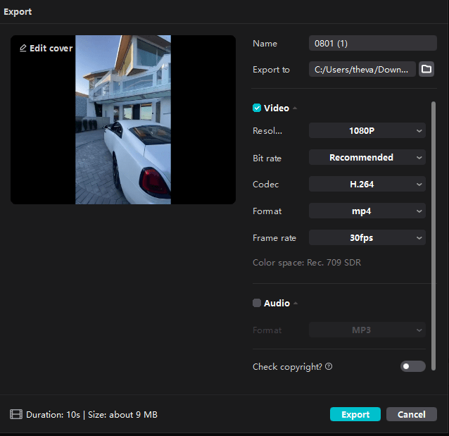 capcut export tab